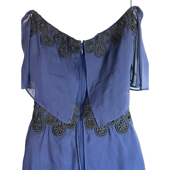 Jonathan Simkhai Blue Silk Black Lace Party Dress Cocktail Ruffle 0 - Picture 11 of 13